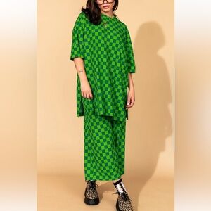 Dressed in LALA Green Checkered Two-Piece Pants Set NWOT
